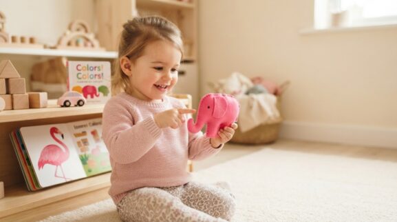 Pink learning activity for a 2-year-old