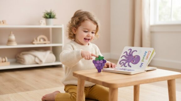 Purple learning activity for a 2-year-old