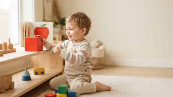 Red learning activity for a 2-year-old