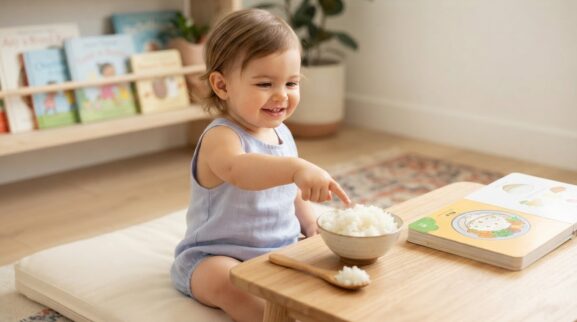Rice learning activity for a 1-year-old