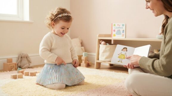 Skirt learning activity for a 1-year-old
