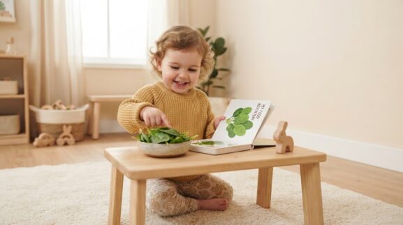 Spinach learning activity for a 1-year-old