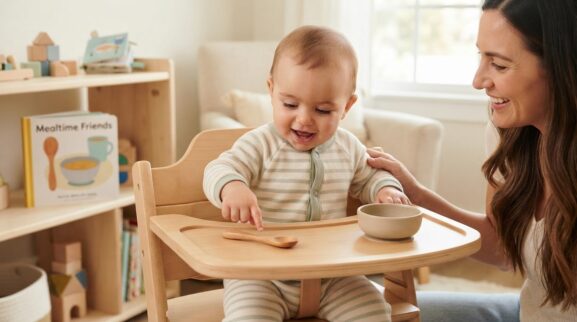 Spoon learning activity for a 1-year-old