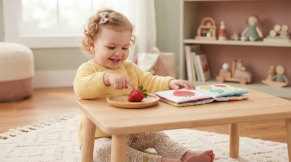 Strawberry learning activity for a 1-year-old