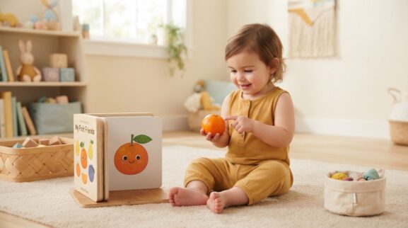 Tangerine learning activity for a 1-year-old