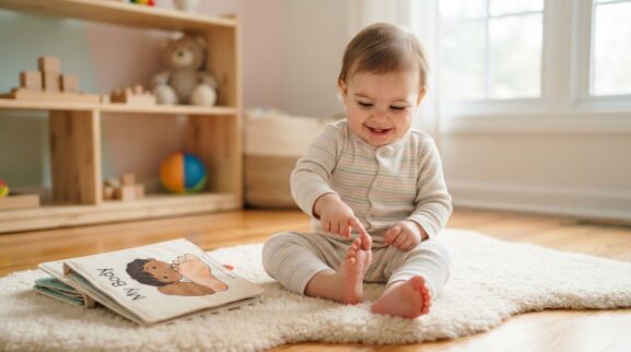 Toe learning activity for a 1-year-old