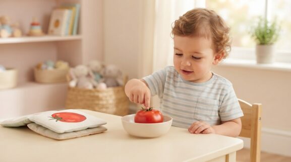 Tomato learning activity for a 1-year-old