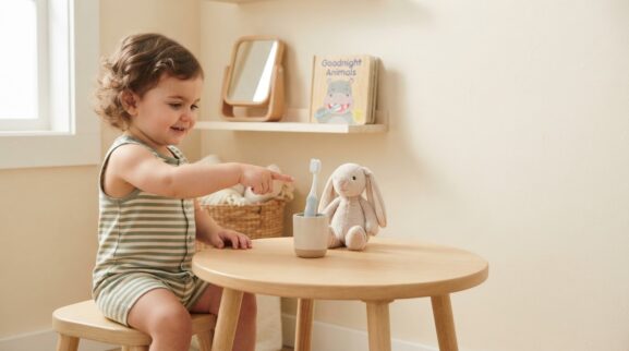 Toothbrush learning activity for a 1-year-old