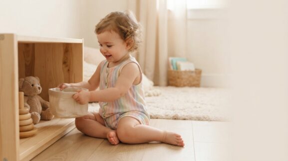 Learning Through Routines: Cleanup & Putting Away for 1 Year parent learning guide for a 1-year-old