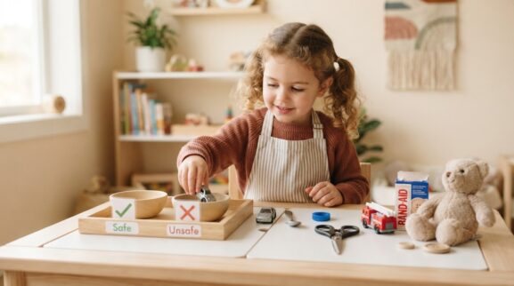 Learning Through Routines: Everyday Safety Words for 4 Years parent learning guide for a 4-year-old