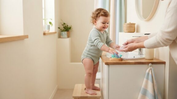 Learning Through Routines: Handwashing Routine for 1 Year parent learning guide for a 1-year-old
