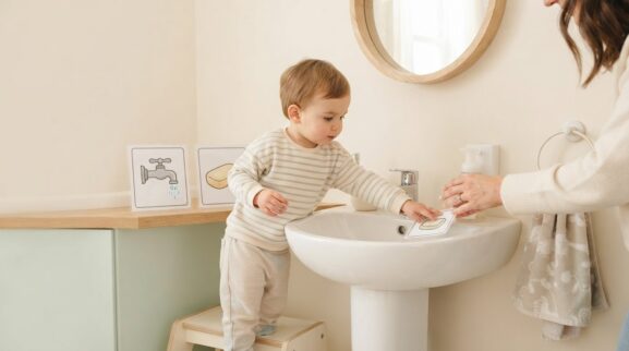 Learning Through Routines: Handwashing Routine for 2 Years parent learning guide for a 2-year-old