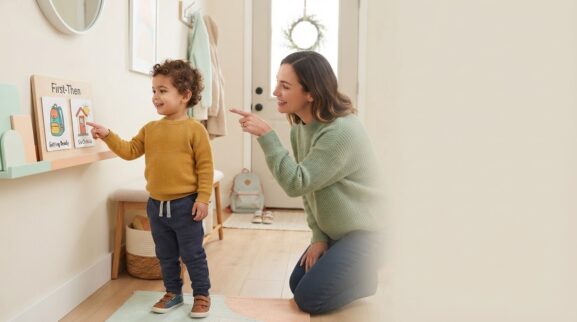 Make Transitions Easier With First-Then Language and Picture Routines parent learning guide for a 3-year-old