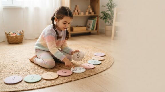 Missing Number Path: Build a Floor Number Line learning activity for a 5-year-old