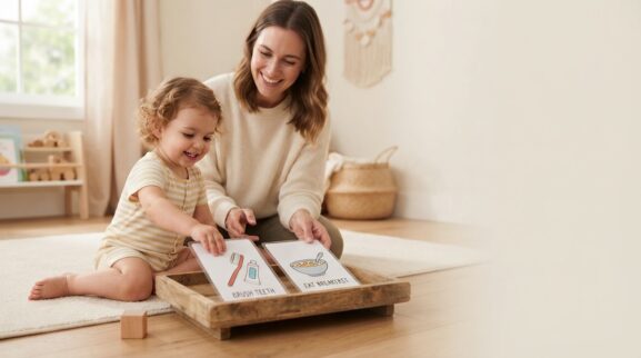 Morning Routine Activity Cards for 2 Years printable learning activity for a 2-year-old