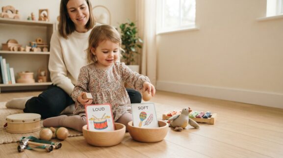 Music & Movement Activity: Loud / Soft for 2 Years learning activity for a 2-year-old