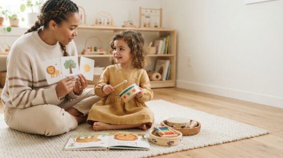Music & Storytelling Activity Cards for 3 Years printable learning activity for a 3-year-old