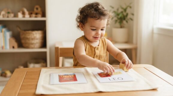Name & Environmental Print Activity Cards for 2 Years printable learning activity for a 2-year-old
