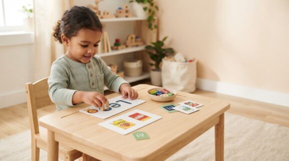 Name & Environmental Print Activity Cards for 3 Years printable learning activity for a 3-year-old