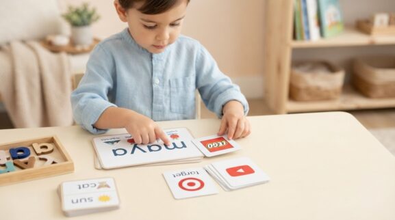 Name & Environmental Print Activity Cards for 4 Years printable learning activity for a 4-year-old