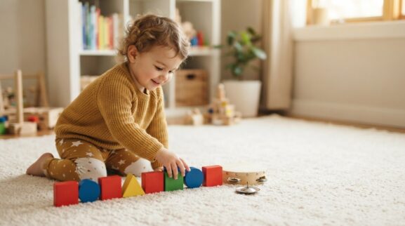 Pattern Play With Blocks, Sounds and Movement learning activity for a 3-year-old