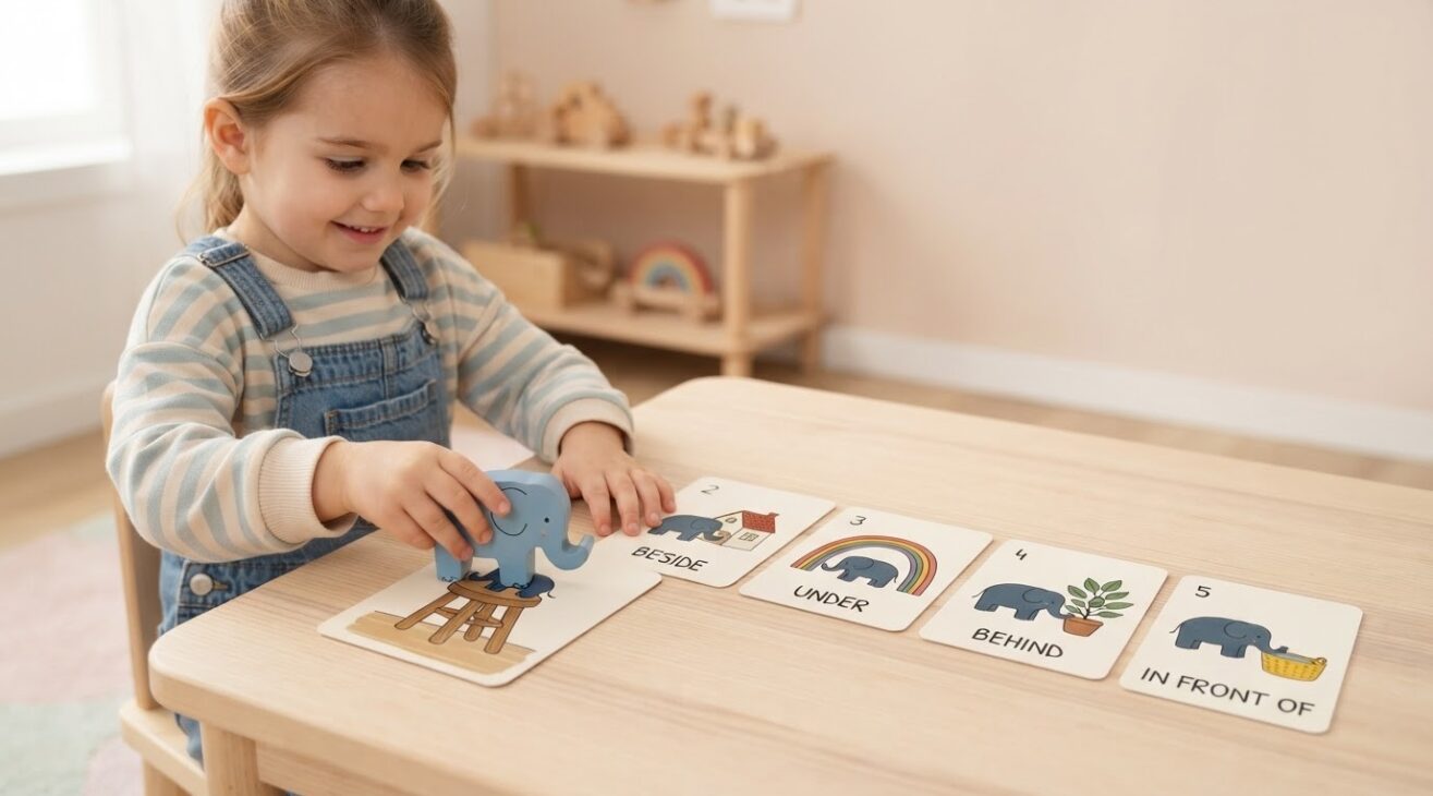 Positions & Spatial Words Activity Cards for 3-Year-Old Toddlers