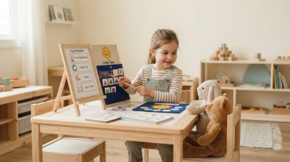 Practice School Routines Through Pretend Play parent learning guide for a 5-year-old