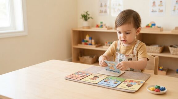 Preschool / Classroom Routines Activity Cards for 3 Years printable learning activity for a 3-year-old