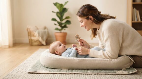 Sing, Move & Listen: Listening & Sound Awareness for 0–3 Months parent learning guide for a 0–3 month old baby
