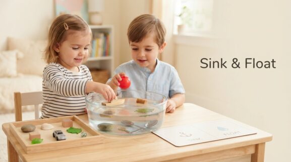 Sink & Float Activity Cards for 3 Years printable learning activity for a 3-year-old