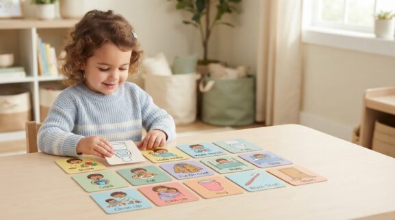Social & Functional Words Activity Cards for 3 Years printable learning activity for a 3-year-old