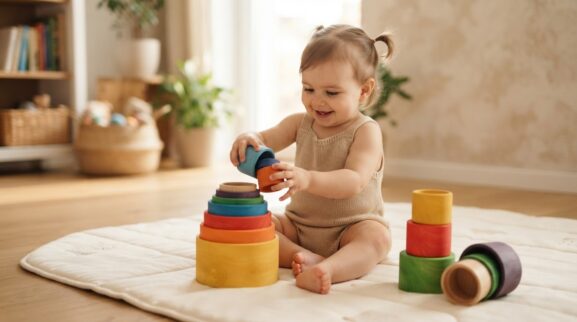 Stacking & Nesting Activity Cards for 10–11 Months printable learning activity for a 10–11 month old baby