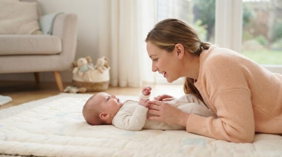 Supervised Floor-Time Interaction Activity Cards for 0–3 Months printable learning activity for a 0–3 month old baby