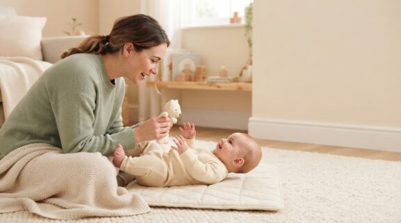 Supervised Floor-Time Interaction Activity Cards for 4–6 Months printable learning activity for a 4–6 month old baby