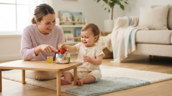 Teach Through Play: Positions & Spatial Words for 1 Year parent learning guide for a 1-year-old