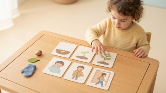 Time & Sequence Concepts Activity Cards for 3 Years printable learning activity for a 3-year-old