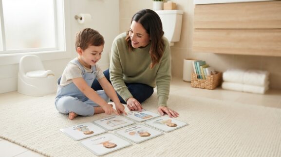 Toilet Learning Words & Routine Activity Cards for 3 Years printable learning activity for a 3-year-old