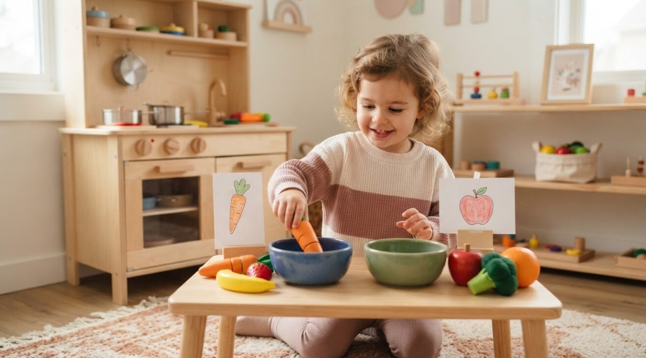 Turn Pretend Food Into a Language and Math Activity for 2-Year-Old Toddlers