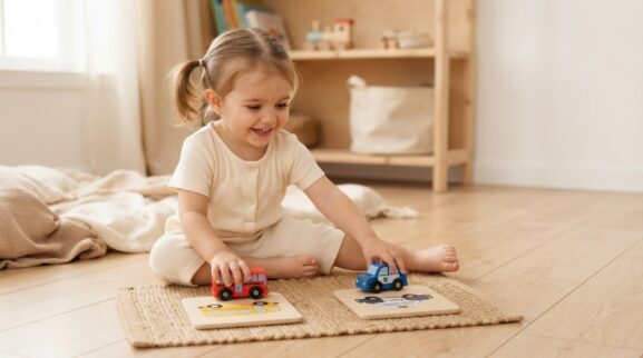 Vehicle Pretend Play Activity Cards for 2 Years printable learning activity for a 2-year-old