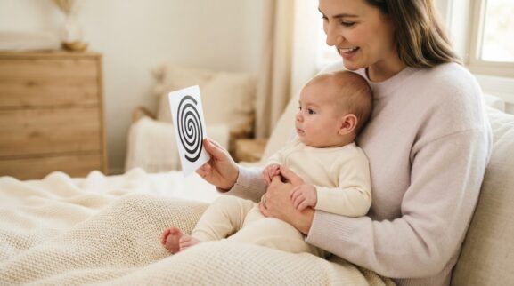 Visual Attention & Tracking Activity Cards for 0–3 Months printable learning activity for a 0–3 month old baby