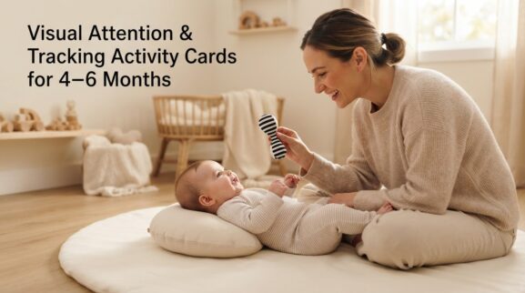 Visual Attention & Tracking Activity Cards for 4–6 Months printable learning activity for a 4–6 month old baby