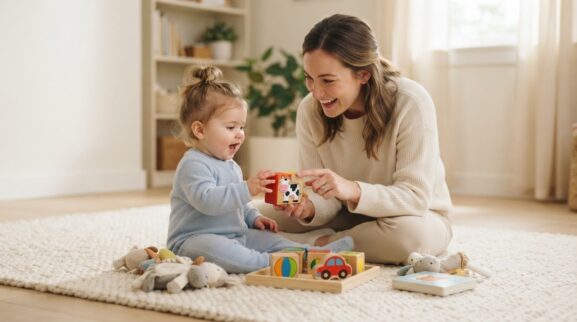 What to Look For in a First-Words Parent-Child Class learning activity for a 10–11 month old baby