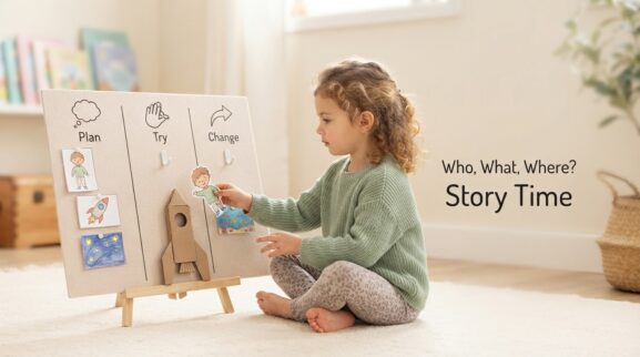 Who, What, Where? Story Time learning activity for a 5-year-old