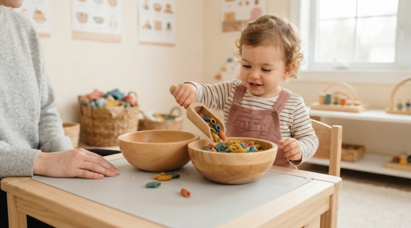 Scooping & Pouring with an Art-and-Motor Activity for 1-Year-Old Toddlers