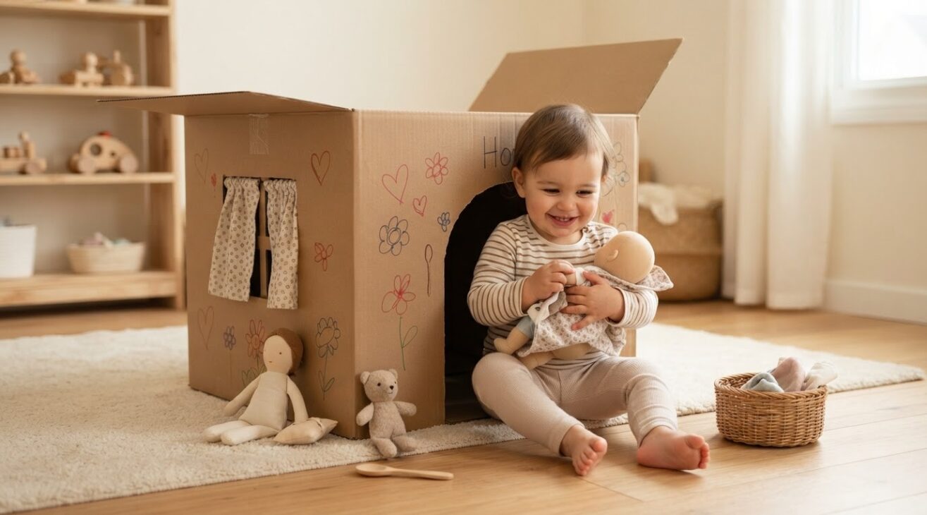 Dolls, Family & Caregiving Play for 1-Year-Old Toddlers: Cardboard Box Make-Believe