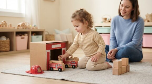 Community Helper Pretend small-world play activity with a 2-year-old toddler