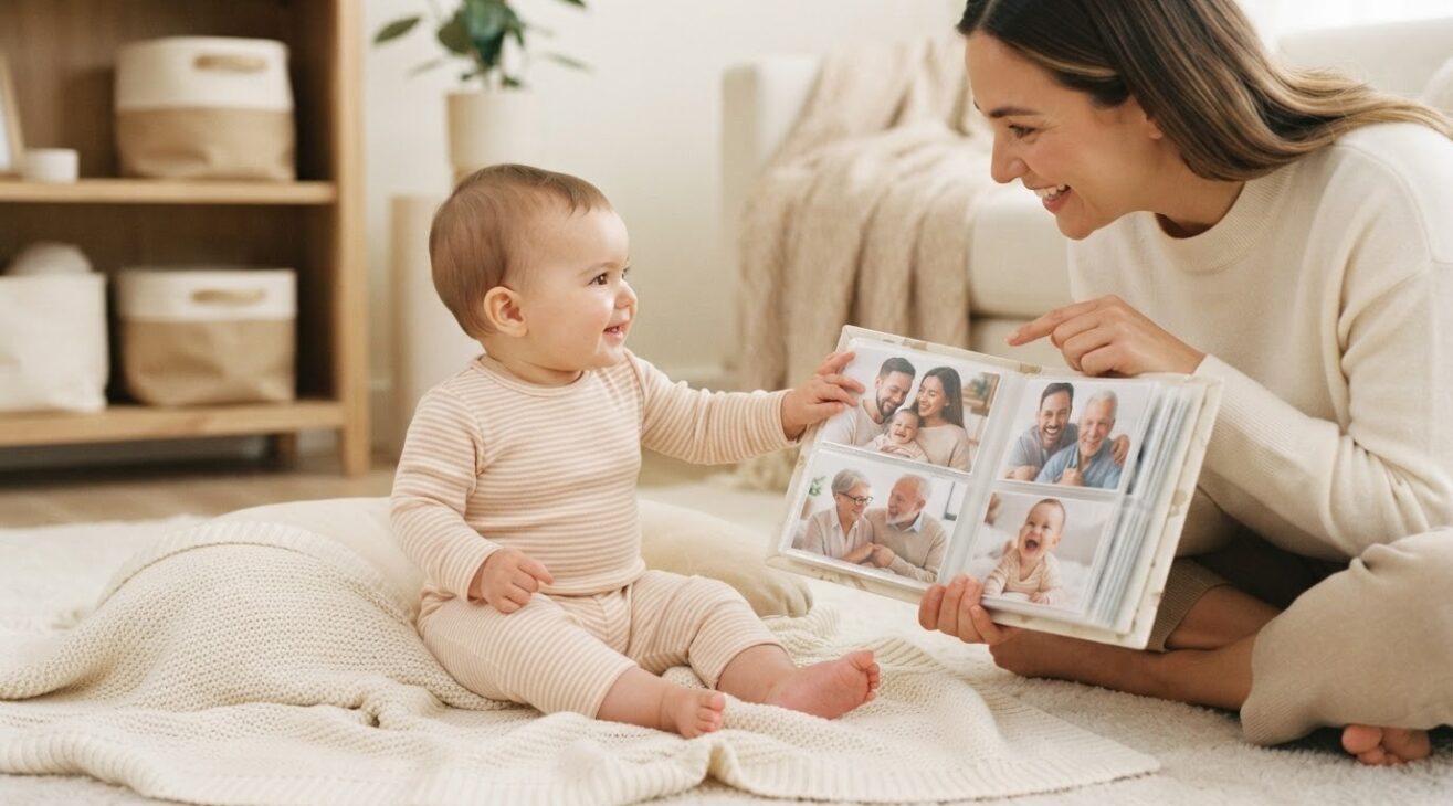 Connection & Responsive Relationships for 7-9-Month-Old Babies: Family Photo Conversation