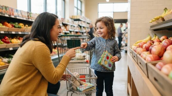 Grocery Store Language Hunt home language & multilingual learning activity with a 5-year-old child