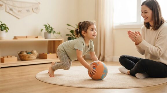 Move Like an Animal ball play activity with a 4-year-old preschooler