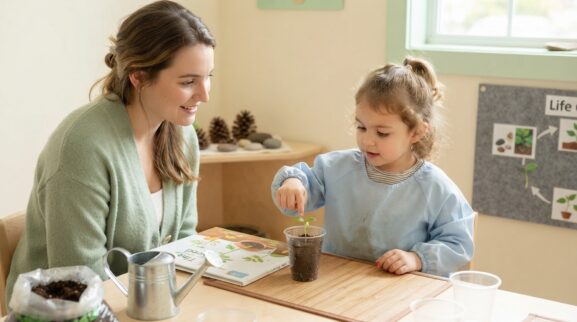 Nature Story Connection plants & growing activity with a 4-year-old preschooler